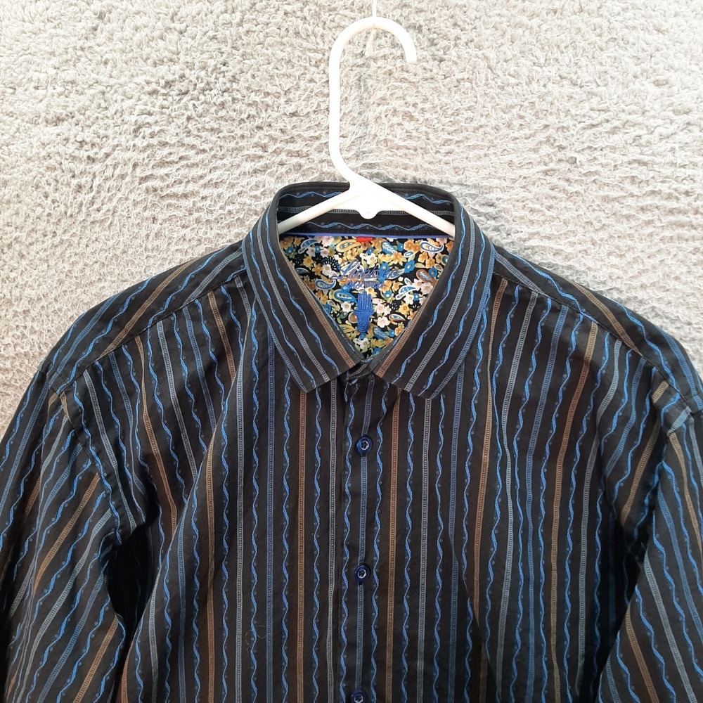 Luchiano Visconti Shirt Adult Large Multicolor Striped Flip Cuff Preppy Casual - Picture 10 of 11